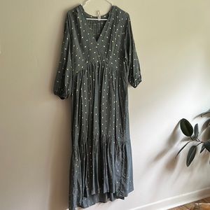 Anthropologie polka dot shimmer maxi dress - slip included- EUC